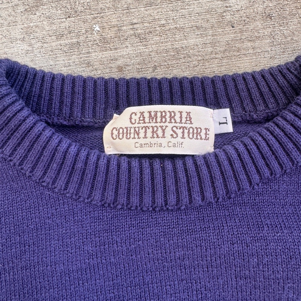 Vintage 90s Cambria Navy Blue Striped Crewneck Knit Sweater Pullover USA made - Picture 4 of 4